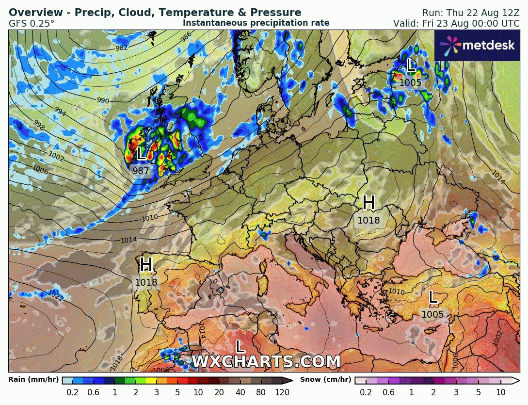 Animación Modelos de Centros de presión y borrascas GFS Europa. Meteosojuela La Rioja