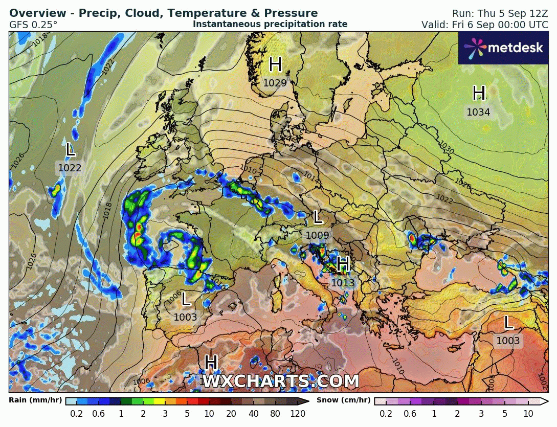 Animación Modelos de Centros de presión y borrascas GFS Europa. Meteosojuela La Rioja