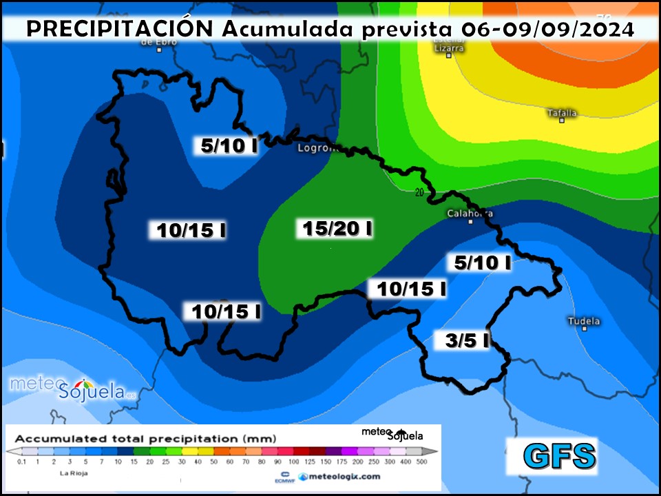 Precipitación Acumulada según GFS. Meteosojuela La Rioja