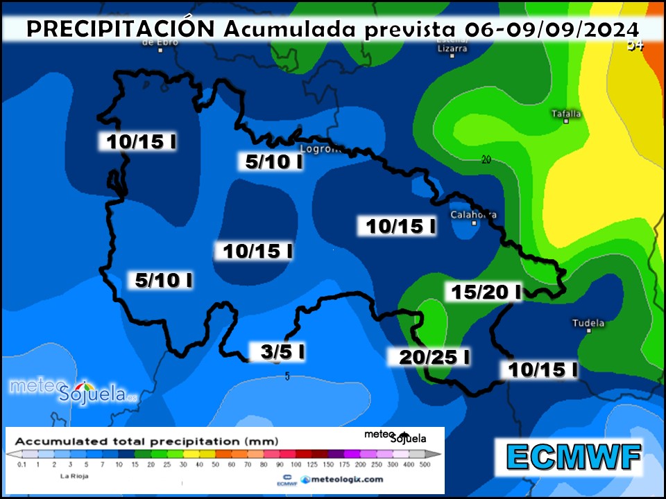 Precipitación Acumulada según ECMWF. Meteosojuela La Rioja