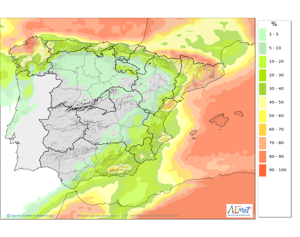 Probabilidad de precipitación según AEMET. Meteosojuela La Rioja