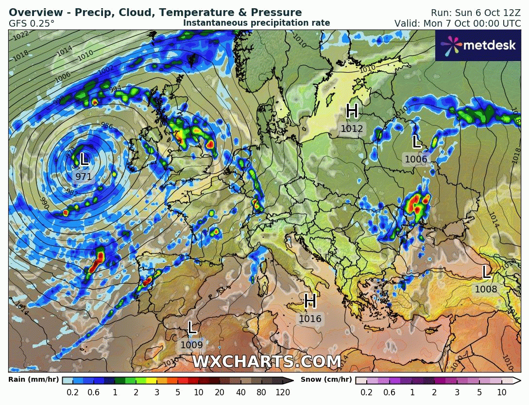 Animación Modelos de Centros de presión y borrascas GFS Europa. Meteosojuela La Rioja