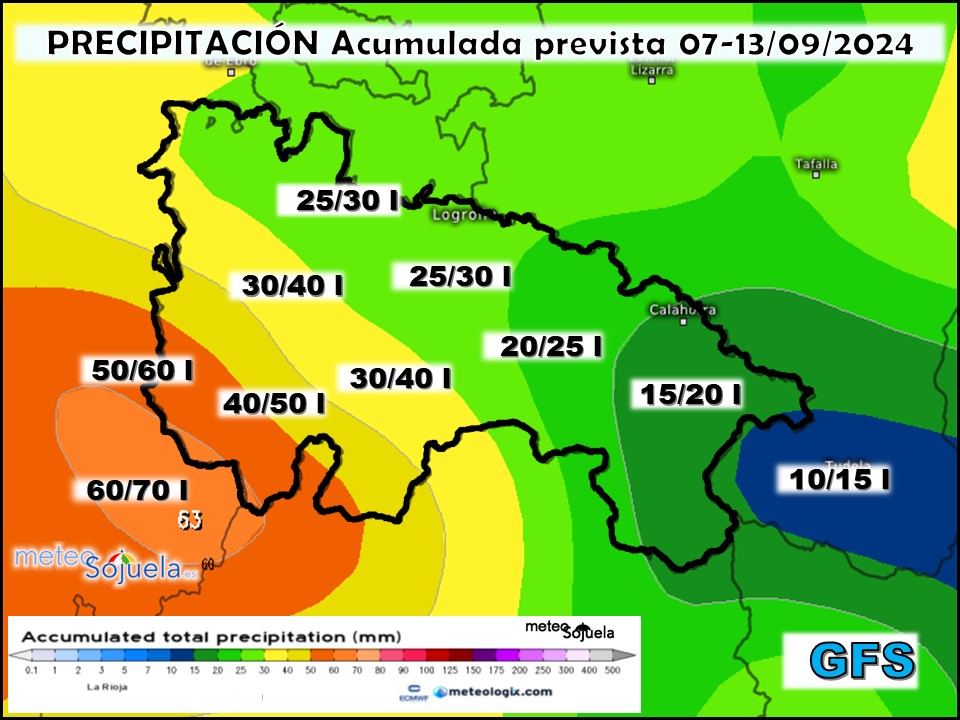 Precipitación Acumulada según GFS. Meteosojuela La Rioja