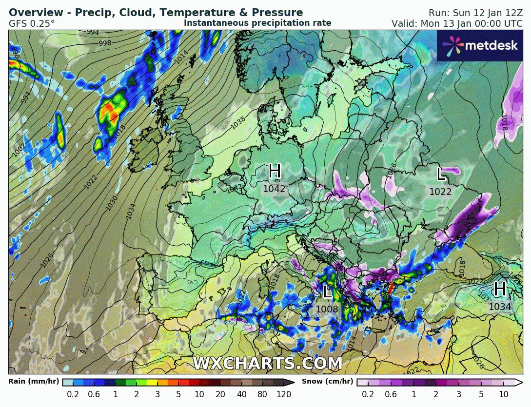Animación Modelos de Centros de presión y borrascas GFS Europa. Meteosojuela La Rioja
