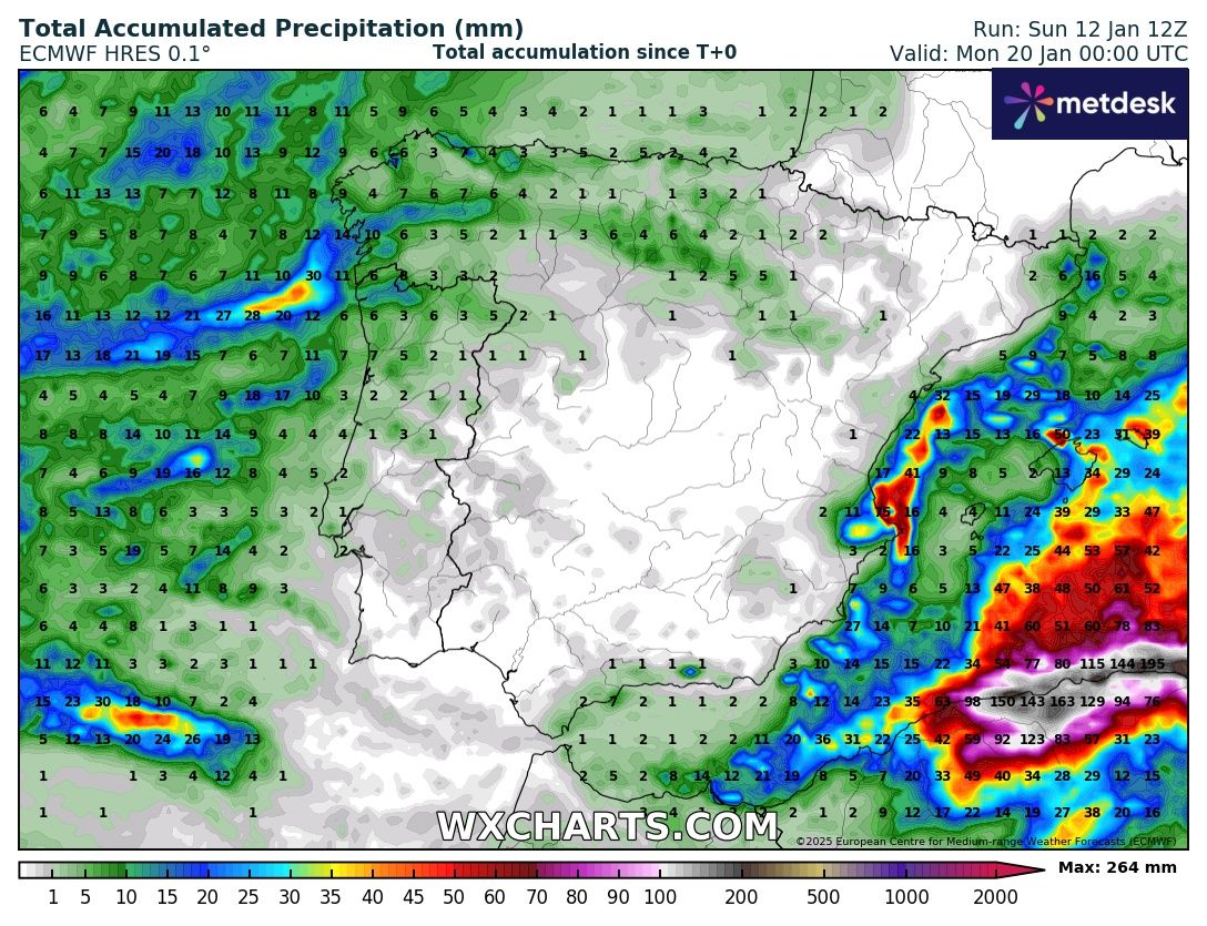 Precipitación Acumulada según ECMWF. Meteosojuela La Rioja