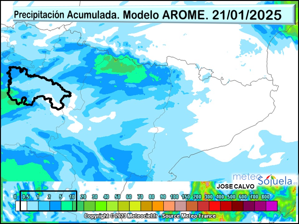 Precipitación prevista Acumulada según AROME. Meteosojuela La Rioja