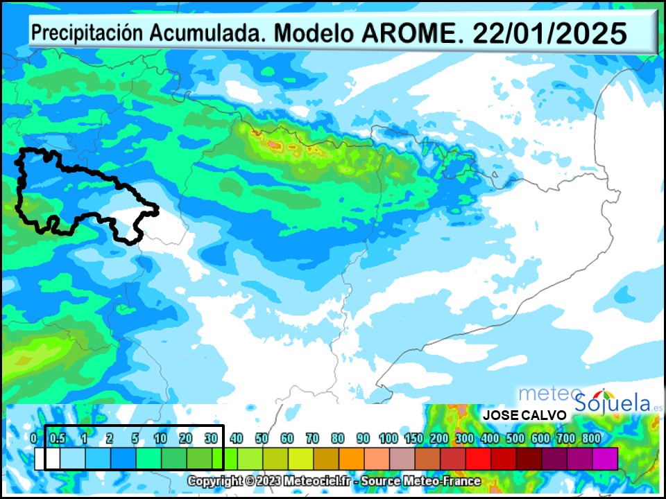 Precipitación prevista Acumulada según AROME. Meteosojuela La Rioja