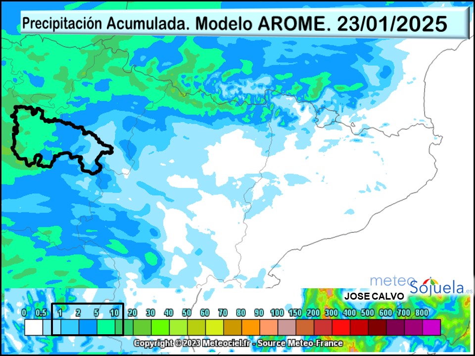 Precipitación prevista Acumulada según AROME. Meteosojuela La Rioja