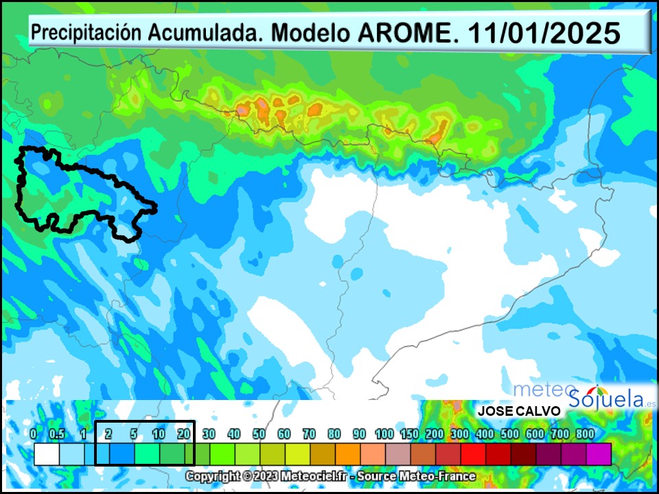 Precipitación prevista Acumulada según AROME. Meteosojuela La Rioja