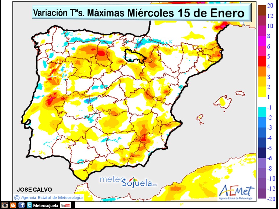 Variación de Temperaturas Máximas AEMET. Meteosojuela