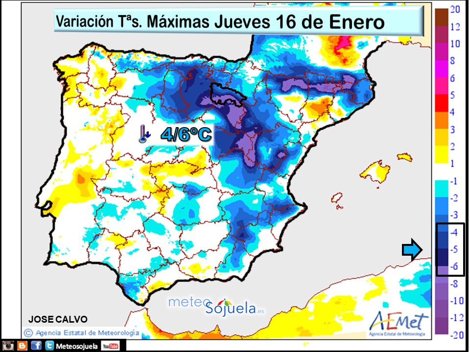 Variación de Temperaturas Máximas AEMET. Meteosojuela