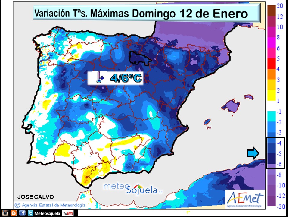 Variación de Temperaturas Máximas AEMET. Meteosojuela