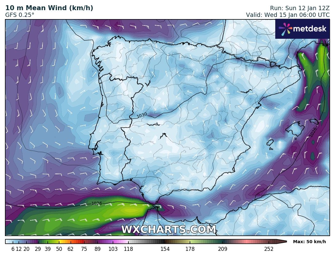 Viento en Superficie Modelo GFS. NW Meteosojuela