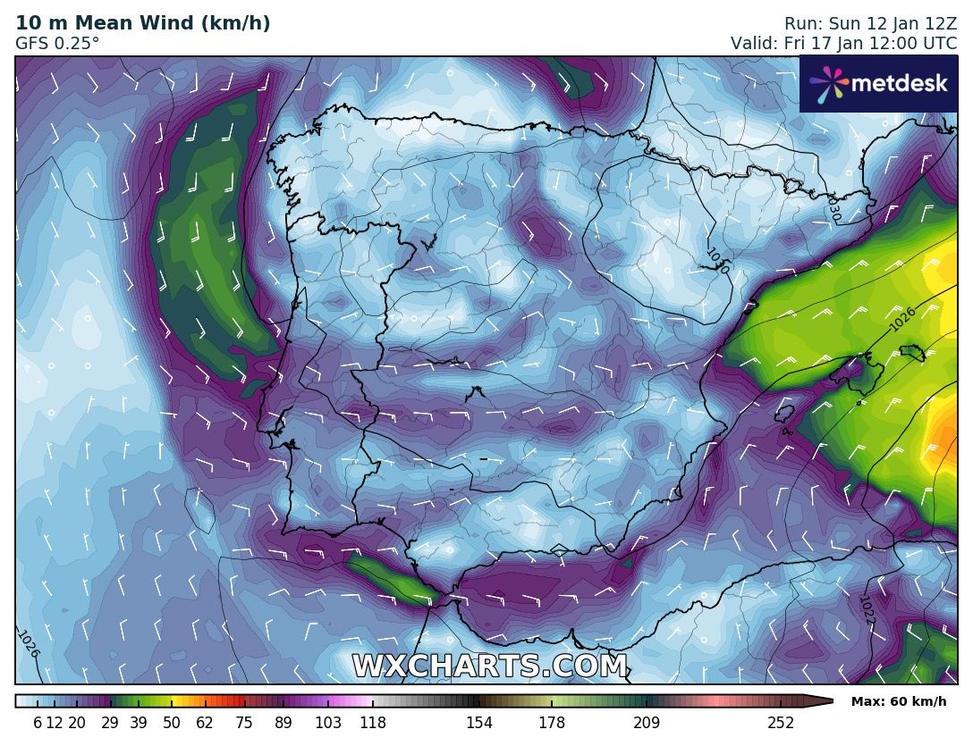 Viento en Superficie Modelo GFS. SE Meteosojuela