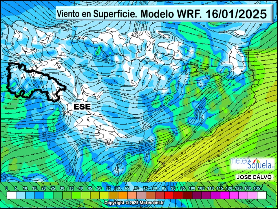 Viento en Superficie Modelo WRF Meteosojuela. ESE