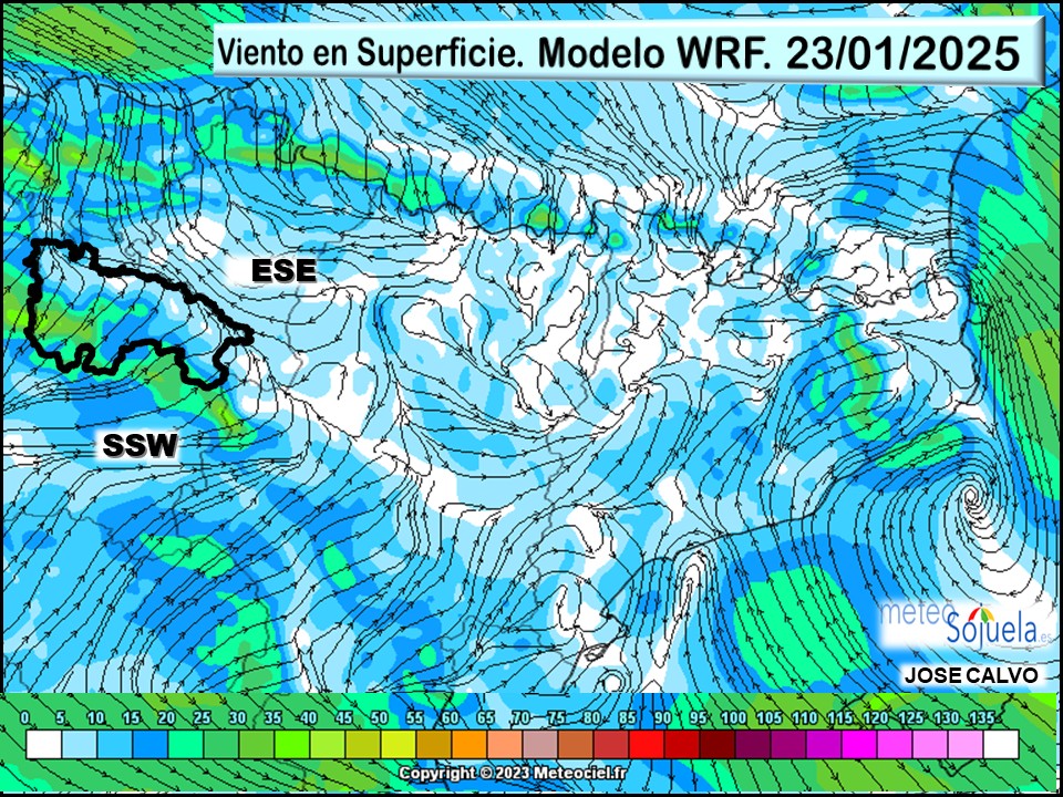 Viento en Superficie Modelo WRF Meteosojuela. SSW