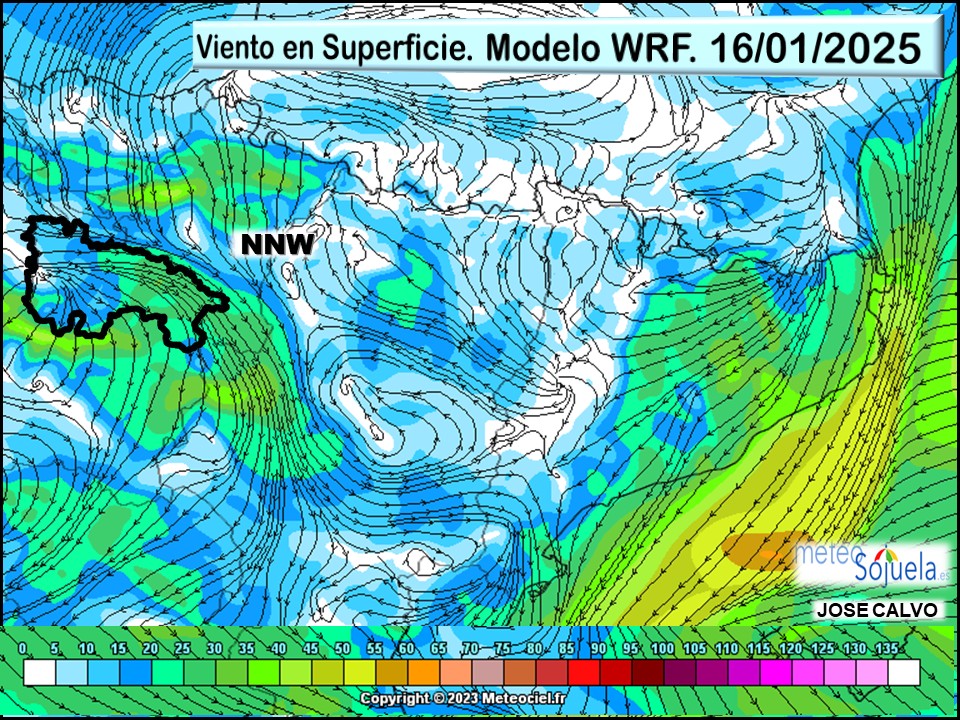 Viento en Superficie Modelo WRF Meteosojuela. nw