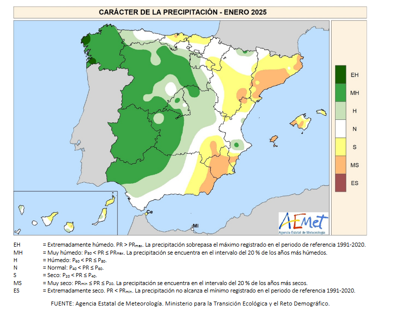 Caracter de la Precipitación Enero 2025