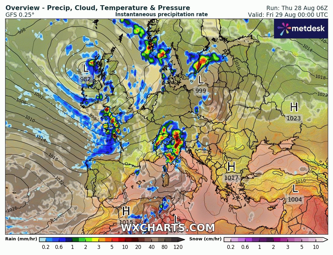 Animación Modelos de Centros de presión y borrascas GFS Europa. Meteosojuela La Rioja