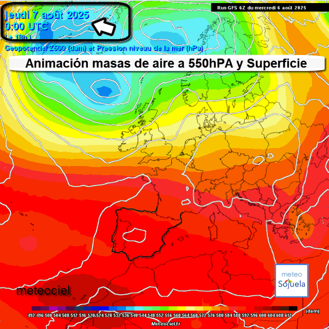 Animación Masas de aire 500hPa y Superficie. Meteosojuela