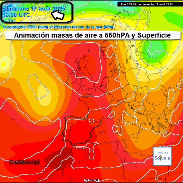 Animación Masas de aire 500hPa y Superficie. Meteosojuela