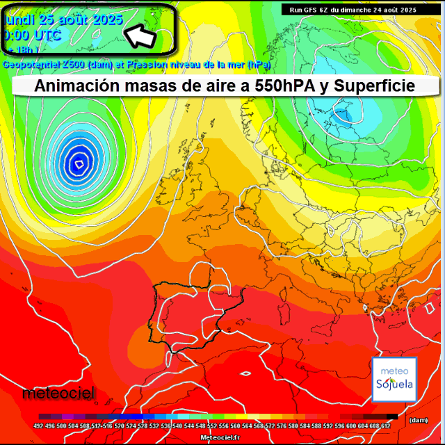 Animación Masas de aire 500hPa y Superficie. Meteosojuela