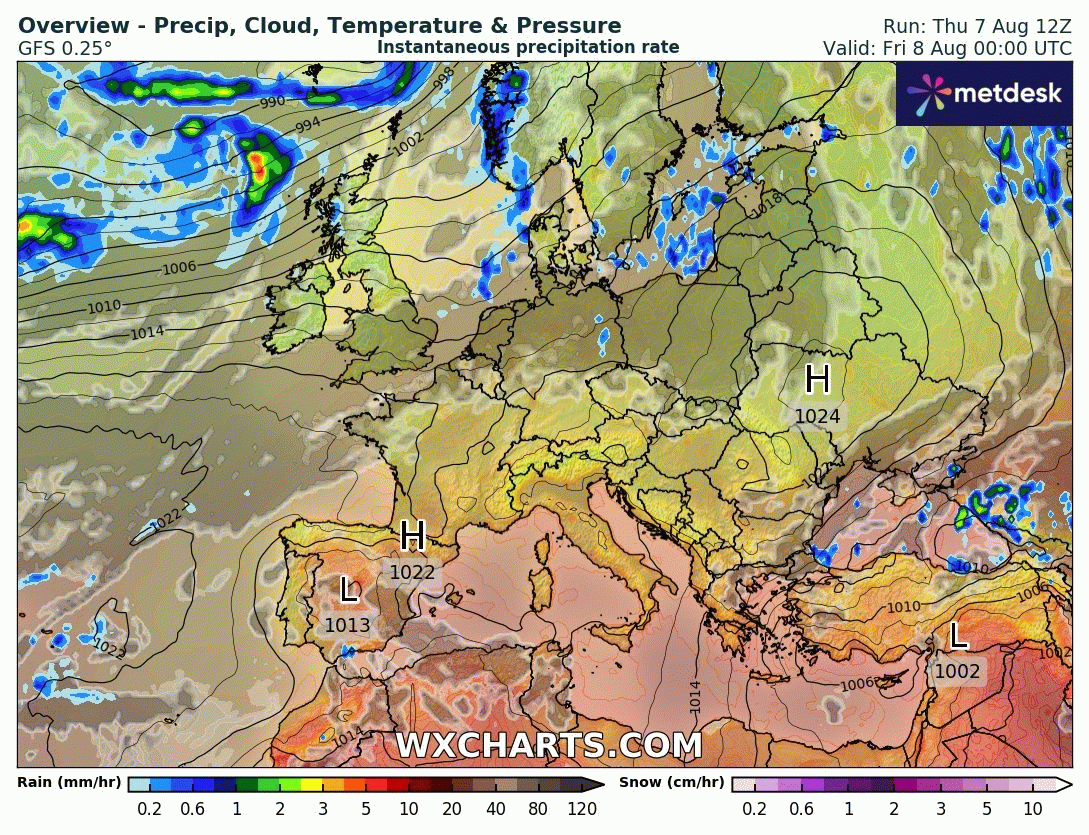 Animación Modelos de Centros de presión y borrascas GFS Europa. Meteosojuela La Rioja