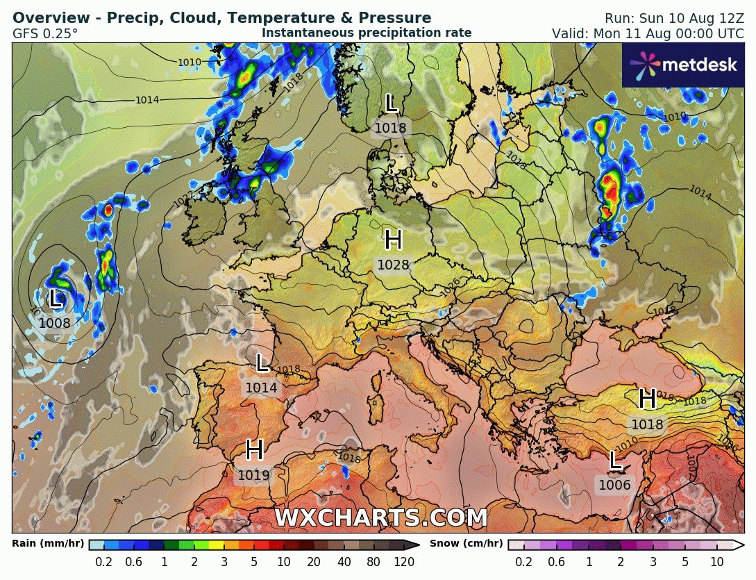 Animación Modelos de Centros de presión y borrascas GFS Europa. Meteosojuela La Rioja