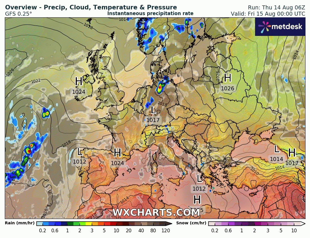 Animación Modelos de Centros de presión y borrascas GFS Europa. Meteosojuela La Rioja