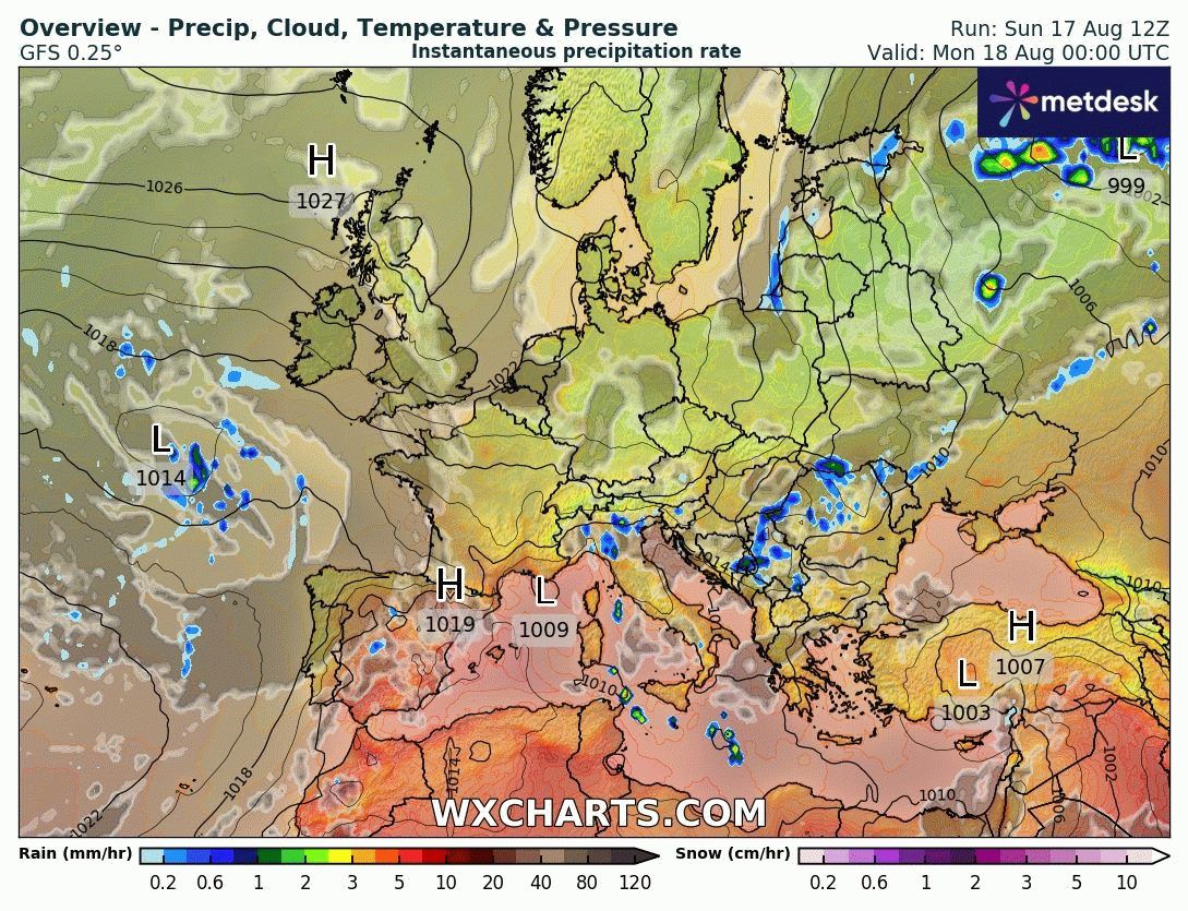 Animación Modelos de Centros de presión y borrascas GFS Europa. Meteosojuela La Rioja