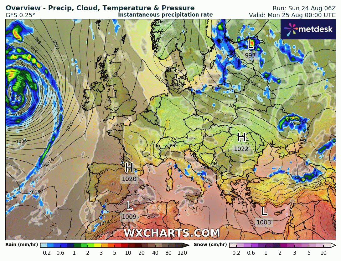 Animación Modelos de Centros de presión y borrascas GFS Europa. Meteosojuela La Rioja