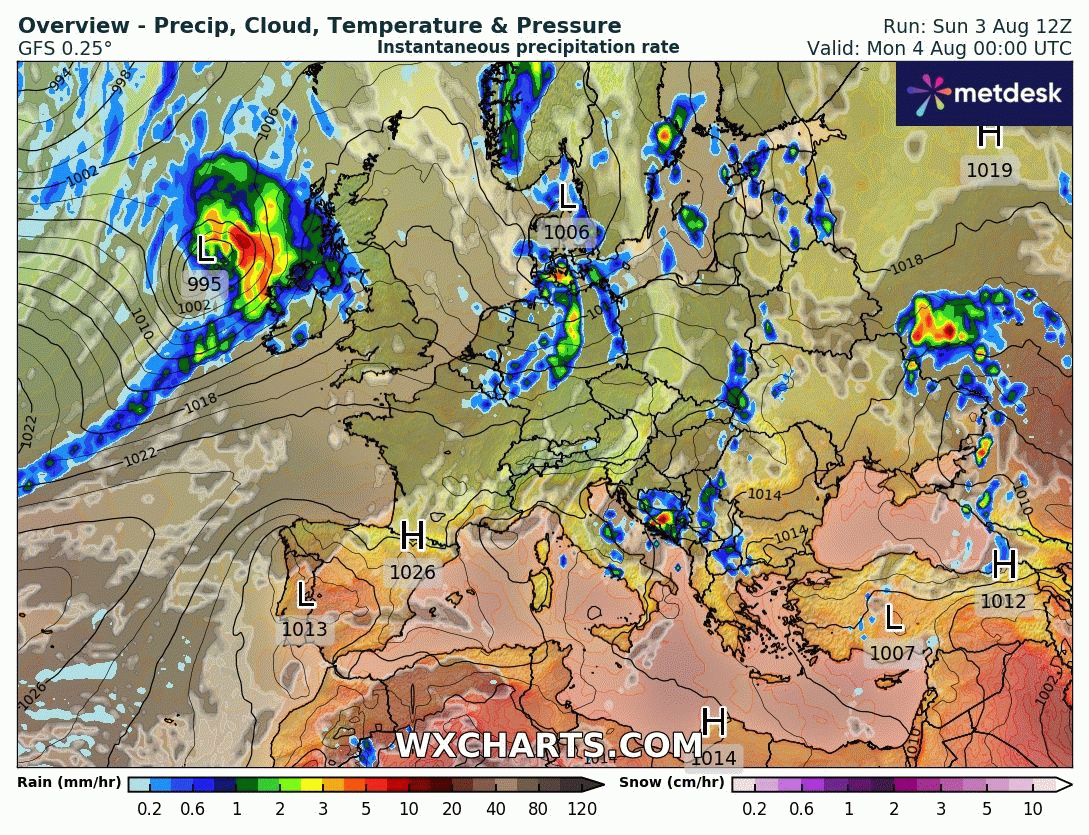 Animación Modelos de Centros de presión y borrascas GFS Europa. Meteosojuela La Rioja