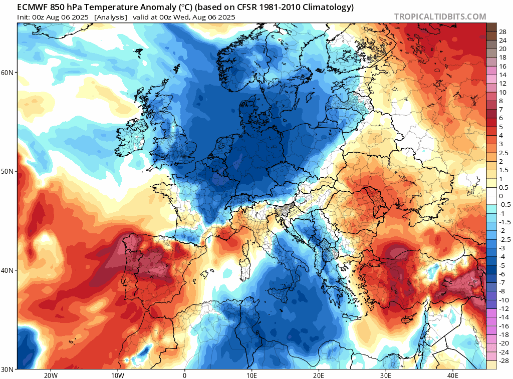 Animación de anomalías de temperaturas 850hPa .Prevision