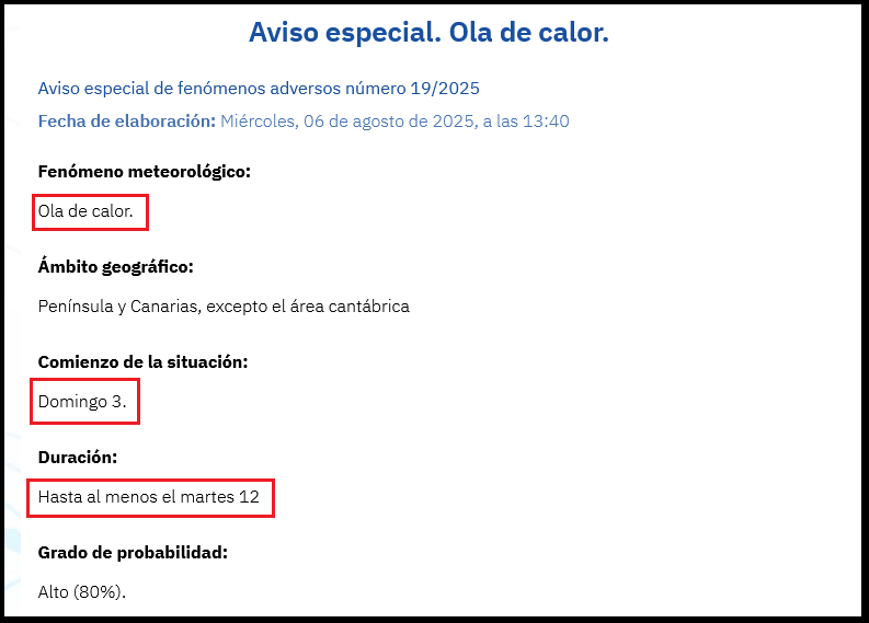 Aviso Ola de Calor AEMET
