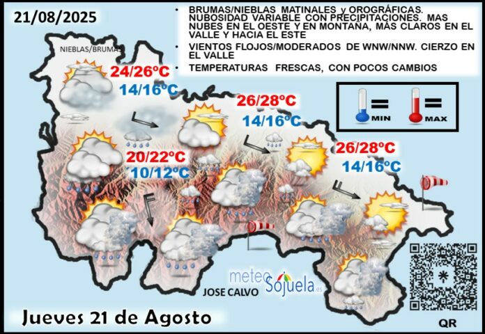 Mapa del tiempo en La Rioja. Meteosojuela