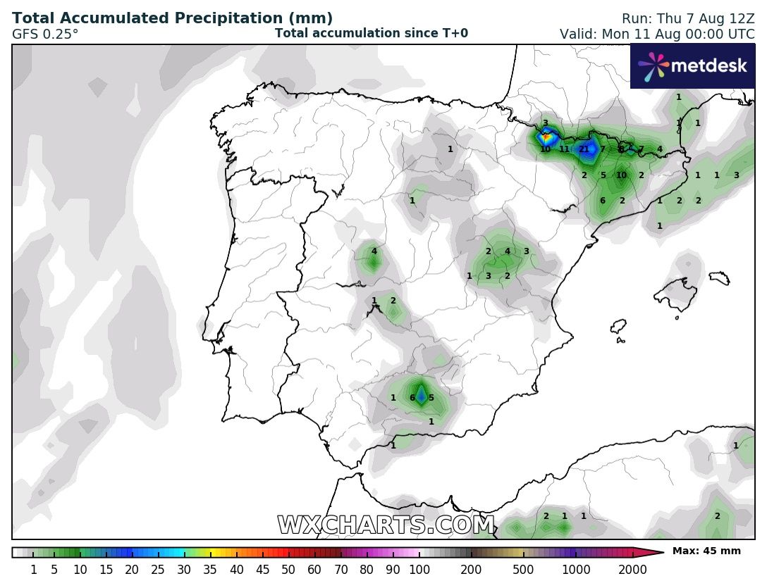 Precipitación Acumulada según GFS. Meteosojuela La Rioja