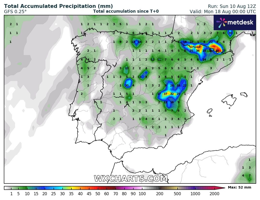 Precipitación Acumulada según GFS. Meteosojuela La Rioja