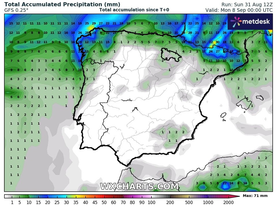 Precipitación Acumulada según GFS. Meteosojuela La Rioja