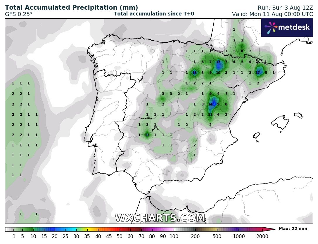 Precipitación Acumulada según GFS. Meteosojuela La Rioja