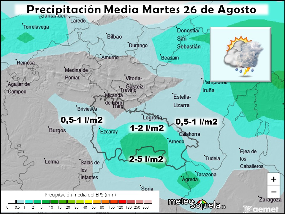 Precipitación Media según AEMET. Meteosojuela La Rioja