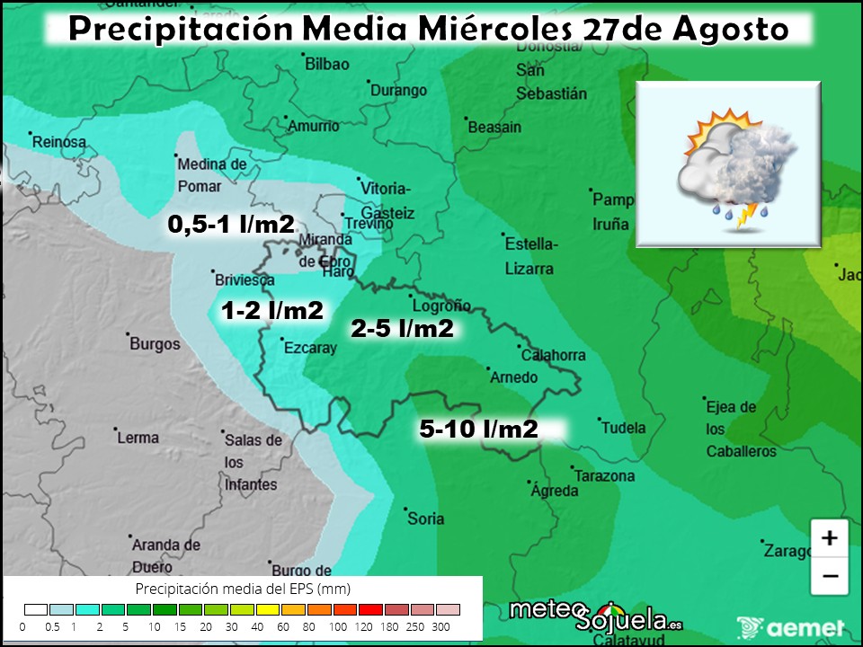 Precipitación Media según AEMET. Meteosojuela La Rioja