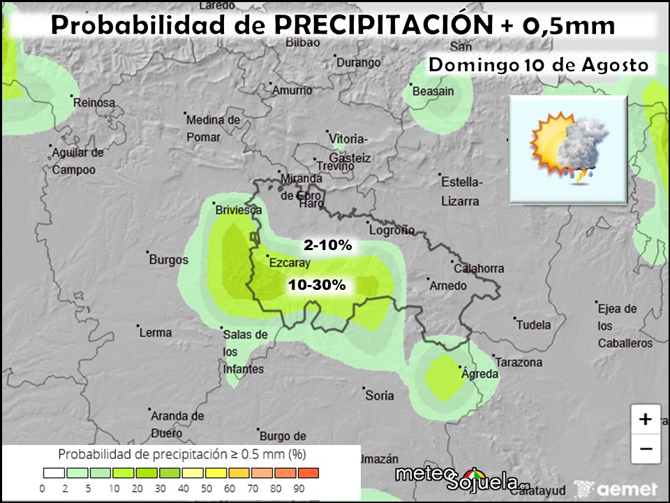 Probabilidad de Precipitación según AEMET. Meteosojuela La Rioja