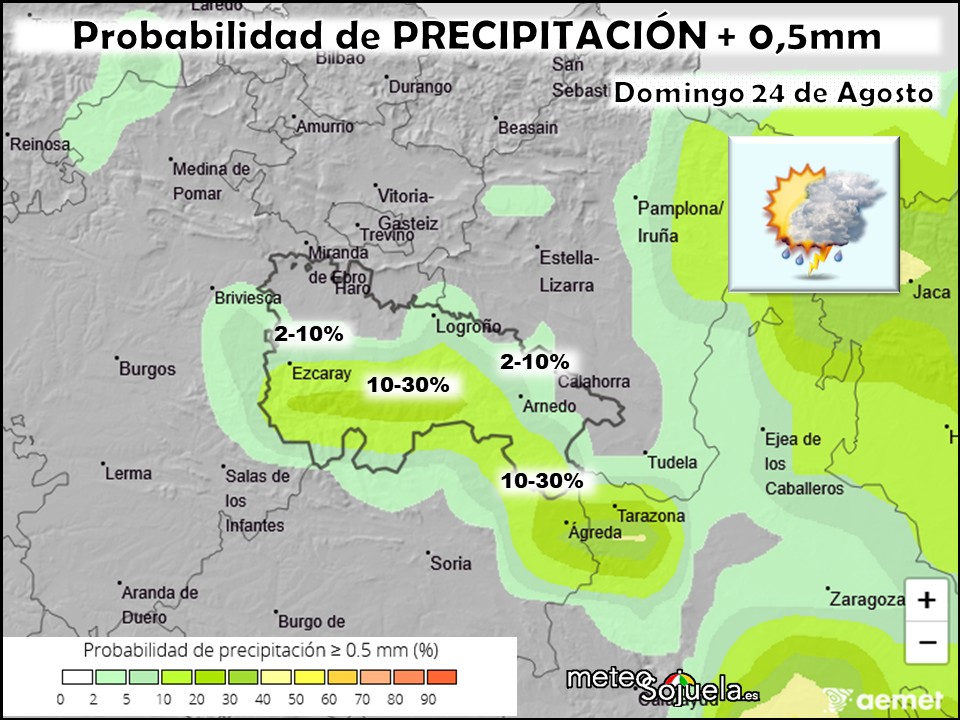 Probabilidad de precipitación según AEMET. Meteosojuela La Rioja