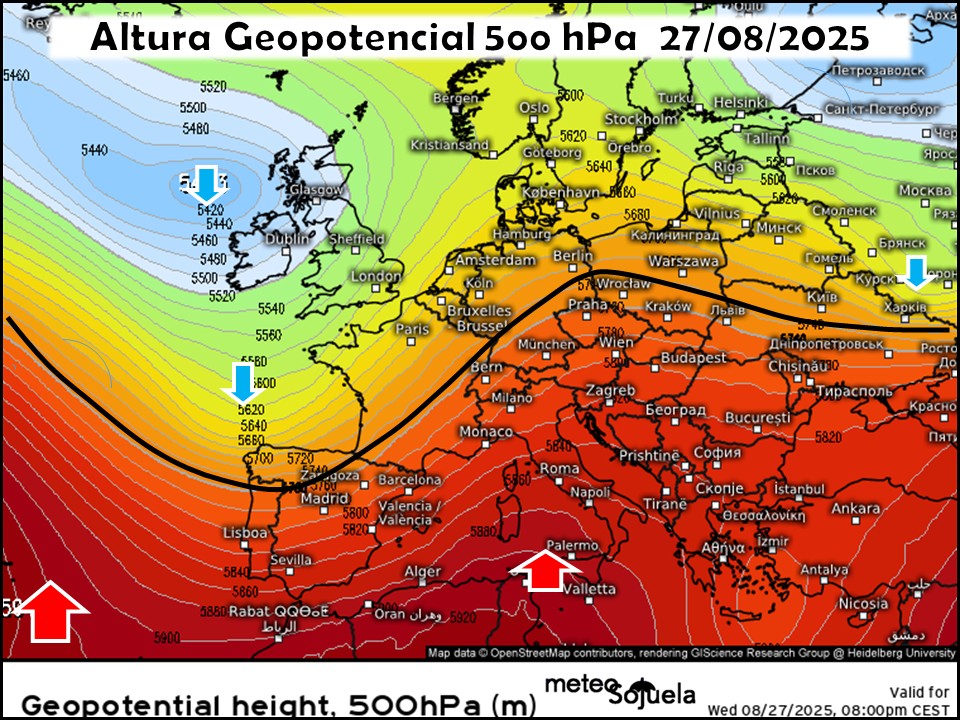 Vaguada de aire frío alcanzando el NW peninsular