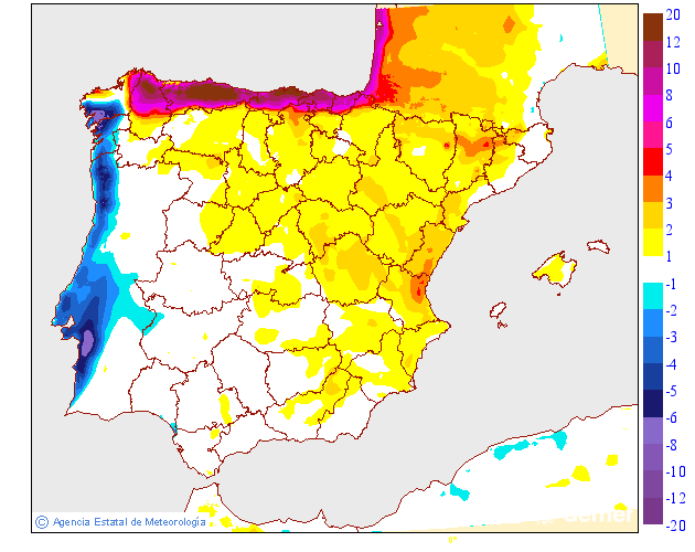 Variación de temperaturas máximas AEMET Meteosojuela
