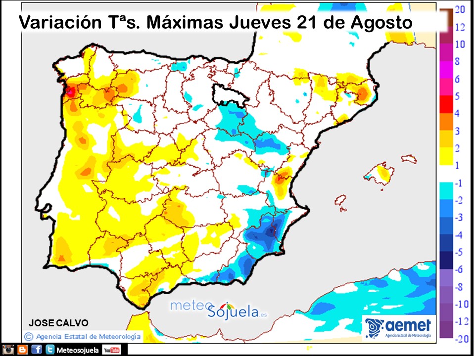 Variación de temperaturas máximas AEMET Meteosojuela