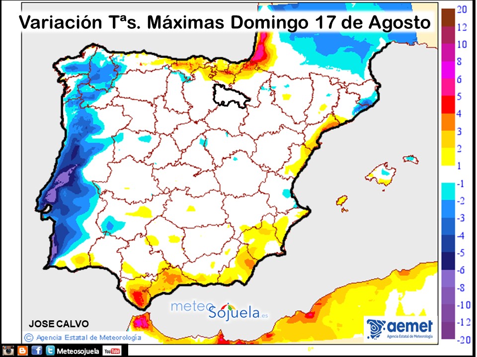 Variación de temperaturas máximas AEMET Meteosojuela