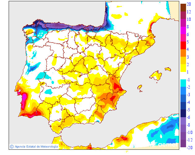 Variación de temperaturas máximas AEMET16 Meteosojuela