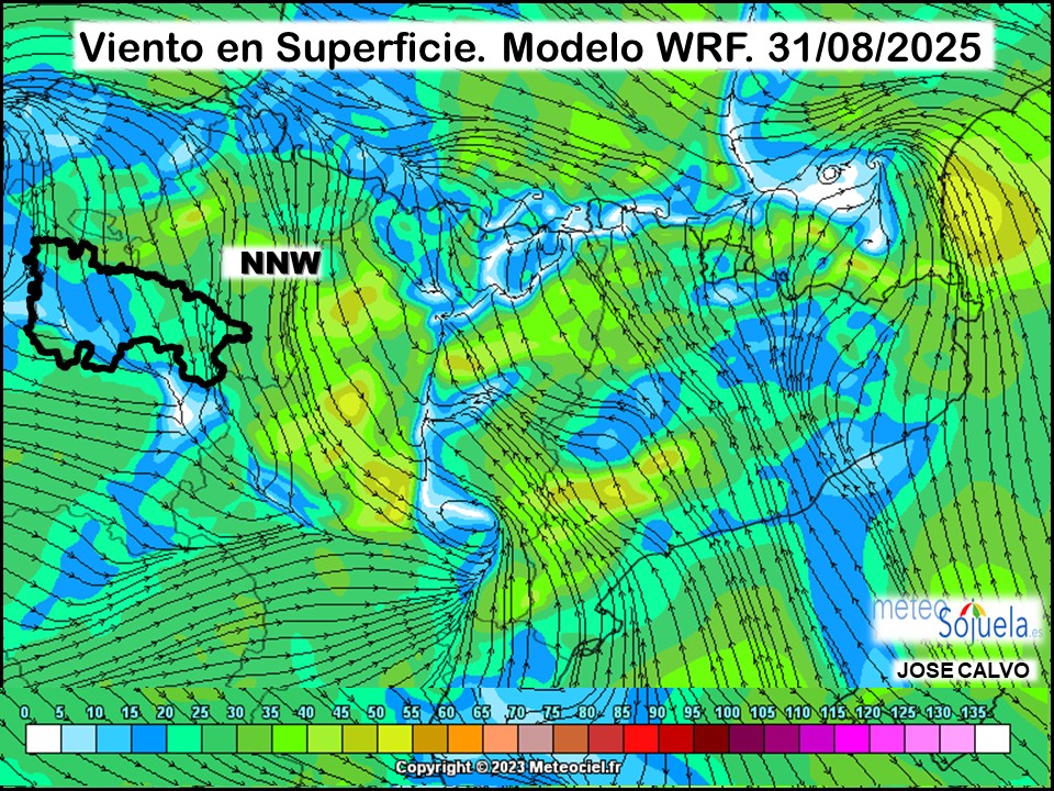Viento en Superficie Modelo WRF NW Meteosojuela.
