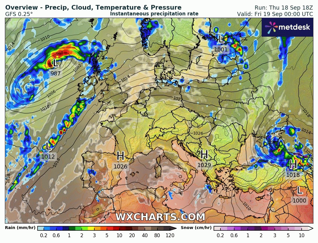 Animación Modelos de Centros de presión y borrascas GFS Europa. Meteosojuela La Rioja